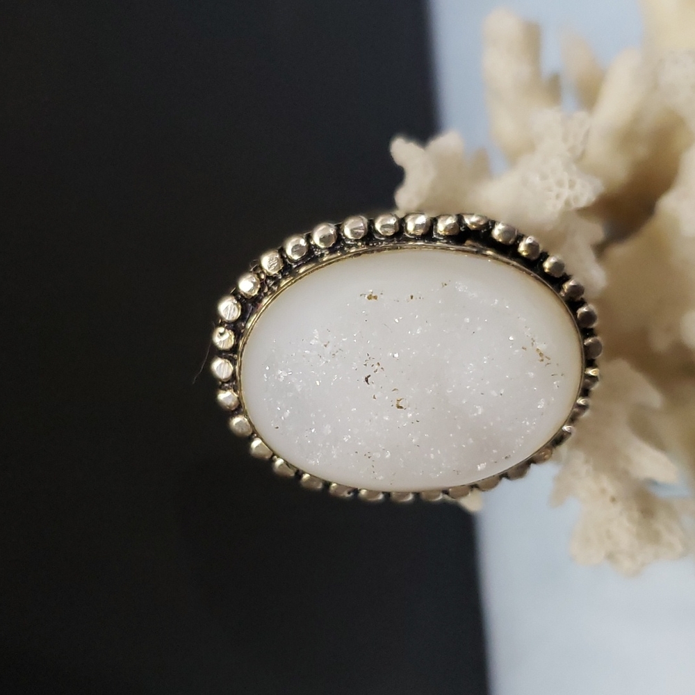 New Semi-Precious Druzy Stone Ring, sz 8, Stamped 925